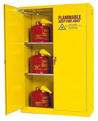 Eagle - 2 Door, 2 Shelf, Yellow Steel Standard Safety Cabinet for Flammable and Combustible Liquids - 65" High x 43" Wide x 18" Deep, Self Closing Door, 3 Point Key Lock, 45 Gal Capacity - Apex Tool & Supply