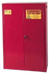 Eagle - 2 Door, 5 Shelf, Red Steel Standard Safety Cabinet for Flammable and Combustible Liquids - 65" High x 43" Wide x 18" Deep, Manual Closing Door, 3 Point Key Lock, 60 Gal Capacity - Apex Tool & Supply