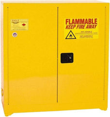 Eagle - 2 Door, 3 Shelf, Yellow Steel Standard Safety Cabinet for Flammable and Combustible Liquids - 44" High x 43" Wide x 18" Deep, Manual Closing Door, 3 Point Key Lock, 40 Gal Capacity - Apex Tool & Supply