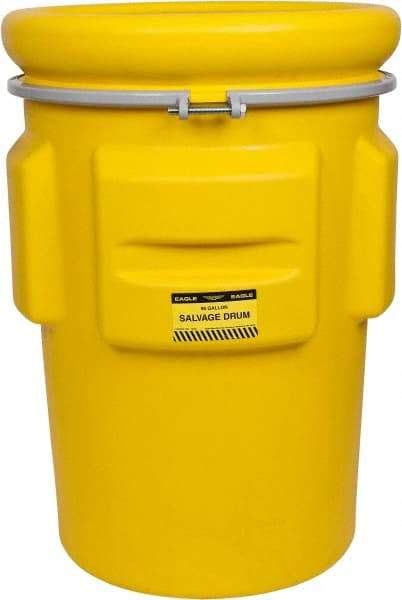 Eagle - 95 Gallon Capacity, Metal Band with Bolt Closure, Yellow Salvage Drum - 55 Gallon Container, Polyethylene, 748 Lb. Capacity, UN 1H2/X340/S Listing - Apex Tool & Supply