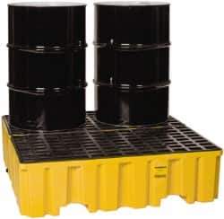 Eagle - 120 Gal Sump, 4,000 Lb Capacity, 4 Drum, Polyethylene Spill Deck or Pallet - 51-1/2" Long x 52.4" Wide x 13-3/4" High, Yellow, Liftable Fork, Drain Included, Vertical, 2 x 2 Drum Configuration - Apex Tool & Supply