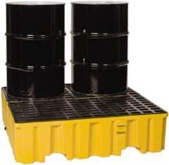 Eagle - 120 Gal Sump, 4,000 Lb Capacity, 4 Drum, Polyethylene Spill Deck or Pallet - 51-1/2" Long x 52.4" Wide x 13-3/4" High, Yellow, Liftable Fork, Drain Included, Vertical, 2 x 2 Drum Configuration - Apex Tool & Supply