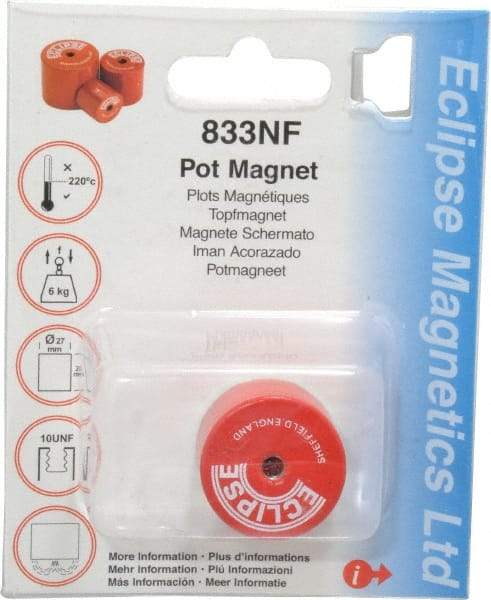 Eclipse - 1-1/16" Diam, 10-32 Thread, 9 Lb Average Pull Force, Mild Steel, Alnico Pot Magnets - 220°C Max Operating Temp, 1" High, Grade 5 Alnico - Apex Tool & Supply