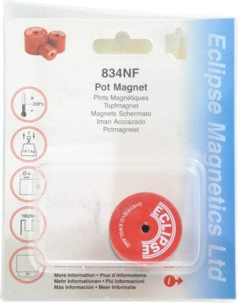 Eclipse - 1-3/8" Diam, 10-32 Thread, 17.5 Lb Average Pull Force, Mild Steel, Alnico Pot Magnets - 220°C Max Operating Temp, 1-3/16" High, Grade 5 Alnico - Apex Tool & Supply