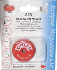 Eclipse - 1-1/2" Diam, 28.5 Lb Average Pull Force, Mild Steel, Alnico Pot Magnets - 0.339" Countersunk Hole, 220°C Max Operating Temp, 0.407" High, Grade 5 Alnico - Apex Tool & Supply