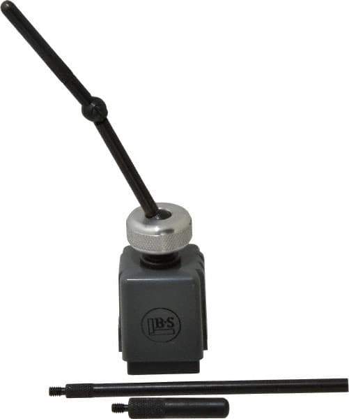 TESA Brown & Sharpe - 1-1/4" Long x 1-1/4" Wide x 1-3/4" High Magnetic Indicator Base with Holders - 7/32 & 4-3/8" Rod Length, Post Arm (Ball & Socket) - Apex Tool & Supply