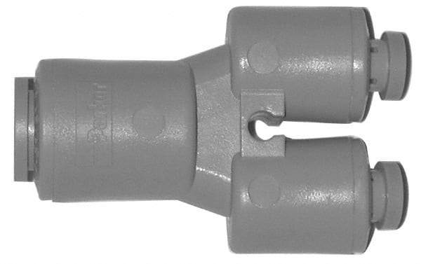 Parker - 3/8 x 5/16" Outside Diam, Acetal Push-to-Connect Tube Union Y - 300 Max psi, Tan - Apex Tool & Supply