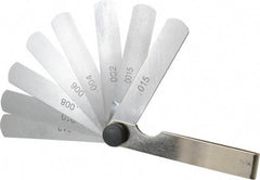 Value Collection - 9 Piece, 0.0015 to 0.015" Thick, Parallel Feeler Gage Set - 3" Leaf Length, 1/2" Wide, Tempered Steel - Apex Tool & Supply