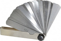 Value Collection - 26 Piece, 0.002 to 0.025" Thick, Parallel Feeler Gage Set - 3" Leaf Length, 1/2" Wide, Tempered Steel - Apex Tool & Supply