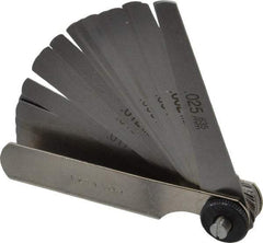 PEC Tools - 26 Piece, 0.0015 to 0.025" Thick, Tapered Feeler Gage Set - 3" Leaf Length, 0.3333" Wide, Tempered Steel - Apex Tool & Supply