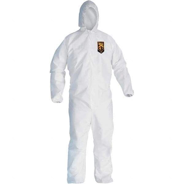 KleenGuard - Size L SMS General Purpose Coveralls - White, Zipper Closure, Elastic Cuffs, Elastic Ankles, Serged Seams - Apex Tool & Supply