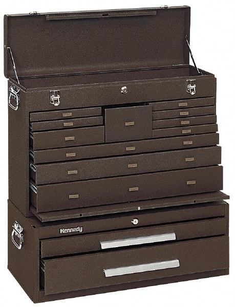 Kennedy - 13 Drawer, 2 Piece, Brown Steel Machinist's Combo - 12-1/2 Inches Deep 9-1/2 Inches High 26.68 Inches Wide Base - Apex Tool & Supply