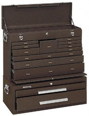 Kennedy - 13 Drawer, 2 Piece, Brown Steel Machinist's Combo - 12-1/2 Inches Deep 9-1/2 Inches High 26.68 Inches Wide Base - Apex Tool & Supply