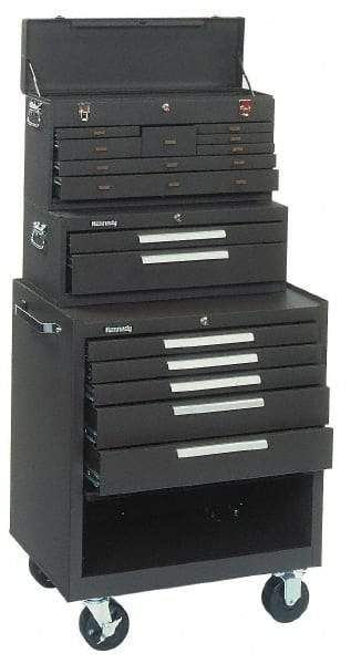 Kennedy - 15 Drawer, 3 Piece, Brown Steel Tool Storage System - 12-1/2 Inches Deep 9-1/2 Inches High 26.68 Inches Wide Base and 3 Inches Deep x 35 Inches High x 29 Inches Wide Roller Cabinet - Apex Tool & Supply