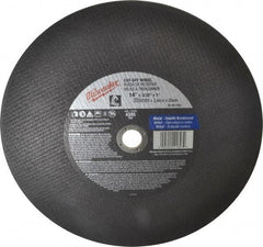 Milwaukee Tool - 14" 36 Grit Aluminum Oxide Cutoff Wheel - 3/32" Thick, 1" Arbor, 4,365 Max RPM, Use with Angle Grinders - Apex Tool & Supply