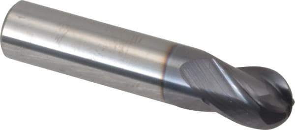 Atrax - 1/2" Diam, 5/8" LOC, 4 Flute Solid Carbide Ball End Mill - AlTiN Finish, Single End, 2-1/2" OAL, 1/2" Shank Diam - Apex Tool & Supply