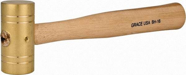 Made in USA - 1 Lb Head 1-1/4" Face Brass Head Striking Tool Hammer - 10-1/2" OAL, Wood Handle - Apex Tool & Supply