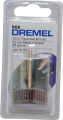 Dremel - 3/8" Diam, Medium Aluminum Oxide Coated Mounted Flap Wheel - 1/8" Shank Mount, 80 Grit - Apex Tool & Supply