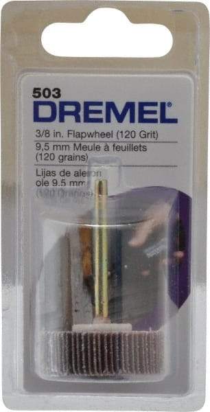 Dremel - 3/8" Diam, Fine Aluminum Oxide Coated Mounted Flap Wheel - 1/8" Shank Mount, 120 Grit - Apex Tool & Supply