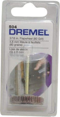 Dremel - 3/16" Diam, Medium Aluminum Oxide Coated Mounted Flap Wheel - 1/8" Shank Mount, 80 Grit - Apex Tool & Supply