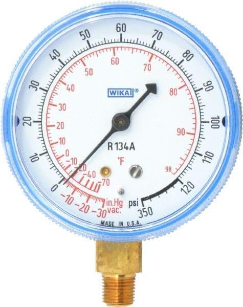 Wika - 2-1/2" Dial, 1/8 Thread, 30-0-120 Scale Range, Pressure Gauge - Lower Connection Mount, Accurate to 1-2-5% of Scale - Apex Tool & Supply