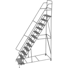 TRI-ARC - 156" 12 Step Rolling Platform Ladder - 450 Lb Capacity, 120" Platform Height, 35" Base Width x 90" Depth, Serrated Tread - Apex Tool & Supply