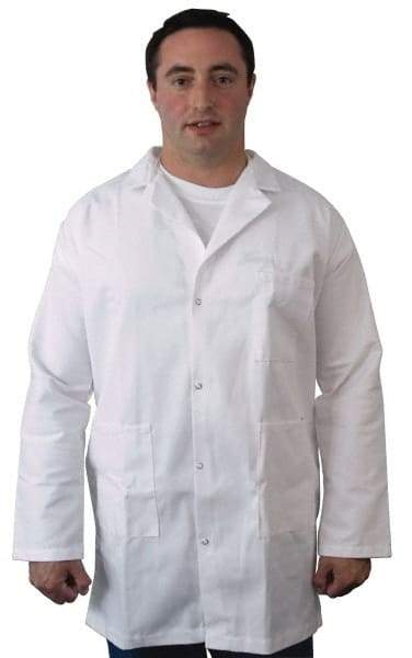 PRO-SAFE - Size M White Lab Coat - Polyester and Cotton, Snap Front, Open Wrists, (2 Pass Through Pockets and Front Chest and Hip Pocket) - Apex Tool & Supply