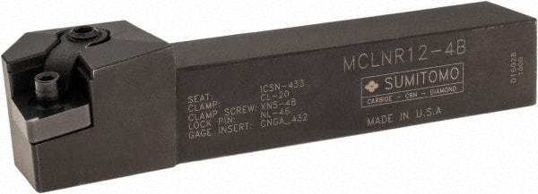 Sumitomo - MCLN, Right Hand Cut, -5° Lead Angle, 3/4" Shank Height x 3/4" Shank Width, Negative Rake Indexable Turning Toolholder - 4-1/2" OAL, CNMG 432 Insert Compatibility, Series Multi-Option - Apex Tool & Supply