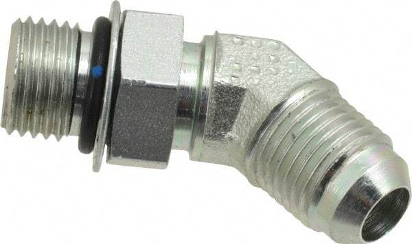 Eaton - 3/8" Tube OD, 37° Steel Flared Tube Straight Thread 45° Elbow - 3/8 ORB, Flared to Male SAE O-Ring Ends - Apex Tool & Supply