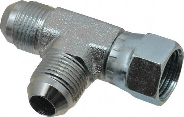 Eaton - 1/2" Tube OD, 37° Steel Flared Tube Swivel Nut Run Tee - Flare x Swivel x Flare Ends - Apex Tool & Supply