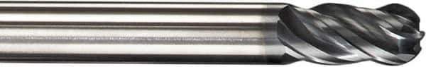 SGS - 20mm Diam, 38mm LOC, 4 Flute Solid Carbide Ball End Mill - AlTiN Finish, Single End, 104mm OAL, 20mm Shank Diam, Spiral Flute - Apex Tool & Supply