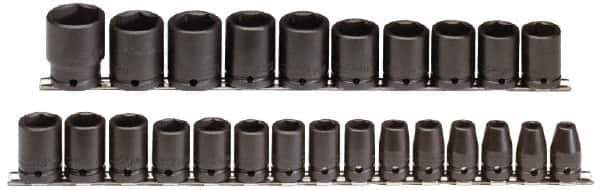 Proto - 25 Piece 1/2" Drive Impact Socket Set - 6 Points, 8mm to 36mm Range, Metric Measurement Standard - Apex Tool & Supply