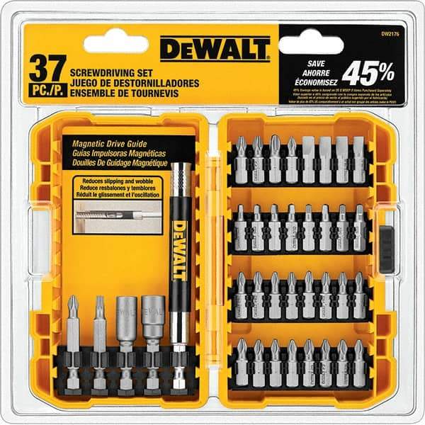 DeWALT - 37 Piece, Screwdriver Bit Set - SQ1, SQ2, SQ3, 1/4" Drive - Apex Tool & Supply