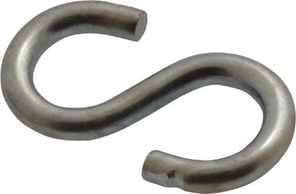 Made in USA - 5/32" Opening, Low Carbon Steel Electrogalvanized S-Hook - 16 Lb Capacity, 5/16" ID, 0.105" Wire, 1" OAL - Apex Tool & Supply