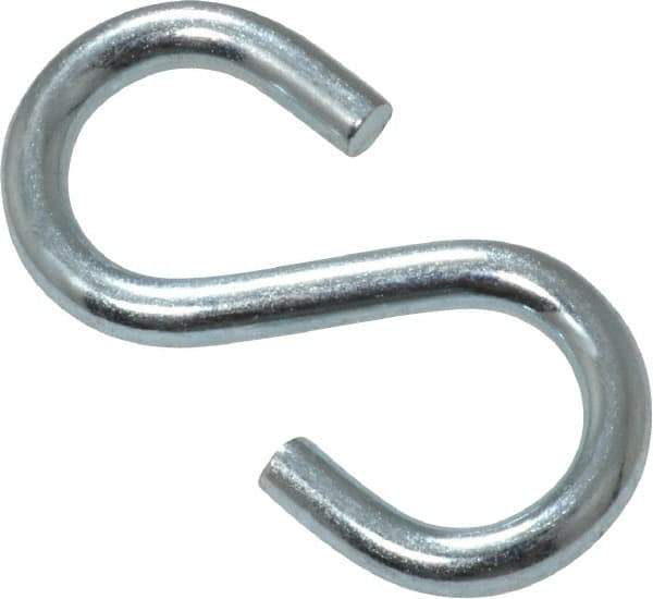 Made in USA - 3/16" Opening, Low Carbon Steel Electrogalvanized S-Hook - 17 Lb Capacity, 3/8" ID, 0.117" Wire, 1-1/4" OAL - Apex Tool & Supply