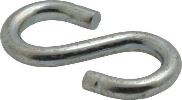 Made in USA - 5/16" Opening, Low Carbon Steel Electrogalvanized S-Hook - 58 Lb Capacity, 5/8" ID, 0.22" Wire, 2-1/8" OAL - Apex Tool & Supply