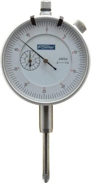 Fowler - 1" Range, 0-25-0 (Balanced), 0-50 (Continuous) Dial Reading, 0.0005" Graduation Dial Drop Indicator - 2-1/4" Dial, 0.05" Range per Revolution, Revolution Counter - Apex Tool & Supply