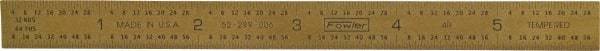 Fowler - 6" Long, 1/64, 1/32, 1/16, 1/8" Graduation, Flexible Steel Rule - 4R Graduation Style, 1/2" Wide, Yellow, Titanium Finish - Apex Tool & Supply