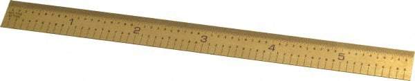 Fowler - 6" Long, 1/100, 1/64, 1/32, 1/10" Graduation, Flexible Steel Rule - 5R Graduation Style, 3/4" Wide, Yellow, Titanium Finish - Apex Tool & Supply