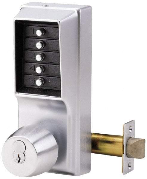Kaba Access - 1-3/8 to 2-1/4" Door Thickness, Satin Chrome Pushbutton Knob Lockset - 2-3/4" Back Set - Apex Tool & Supply
