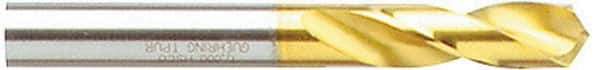 Guhring - 0.3228" 130° Parabolic Flute Cobalt Screw Machine Drill Bit - TiN Finish, Right Hand Cut, 1.457" Flute Length, 3.11" OAL, Standard Point, Straight Shank - Apex Tool & Supply
