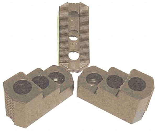 H & R Manufacturing - 15" Max Chuck Diam Compatibility, Case Hardened Steel 1.5mm x 60° Serrated Hard Lathe Top Jaws - 2 Steps, 1" Groove Width, 2-1/2" Wide x 5-1/2" Long x 3-15/32" High - Apex Tool & Supply