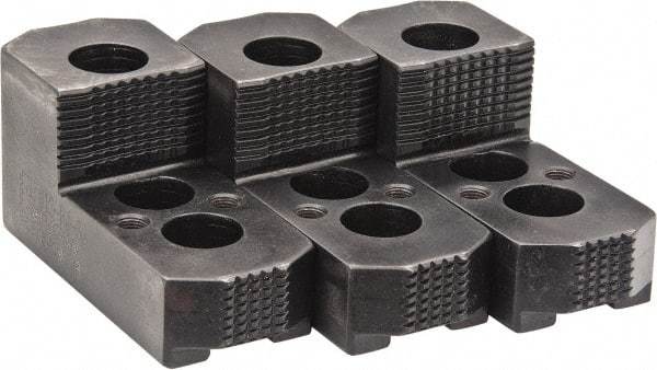 H & R Manufacturing - 12" Max Chuck Diam Compatibility, Case Hardened Steel 1.5mm x 60° Serrated Hard Lathe Top Jaws - 1 Step, 0.827" Groove Width, 2" Wide x 4-7/8" Long x 2-15/32" High - Apex Tool & Supply