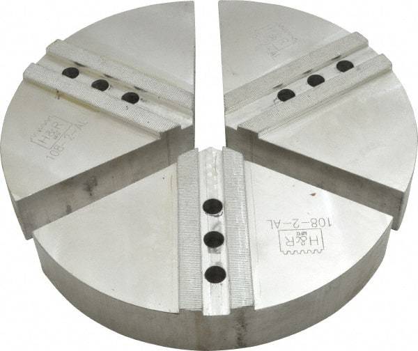 H & R Manufacturing - 12" Chuck Capacity, 1.5mm x 60° Serrated Attachment, Round Soft Lathe Chuck Jaw - 3 Jaws, Aluminum, 1.181" Btw Mount Hole Ctrs, 6" Long x 12" Wide x 2" High, 0.71" Groove, 14mm Fastener - Apex Tool & Supply