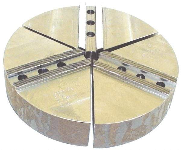H & R Manufacturing - 12" Chuck Capacity, 1.5mm x 60° Serrated Attachment, Round Soft Lathe Chuck Jaw - 3 Jaws, Cast Iron, 1.181" Btw Mount Hole Ctrs, 6" Long x 12" Wide x 2" High, 0.827" Groove, 16mm Fastener - Apex Tool & Supply