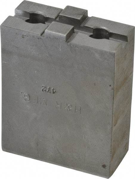 H & R Manufacturing - 6" Chuck Capacity, Tongue & Groove Attachment, Square Soft Lathe Chuck Jaw - Steel, 1-1/2" Btw Mount Hole Ctrs, 2-5/8" Long x 1-1/4" Wide x 3-3/8" High, 5/16" Groove - Apex Tool & Supply