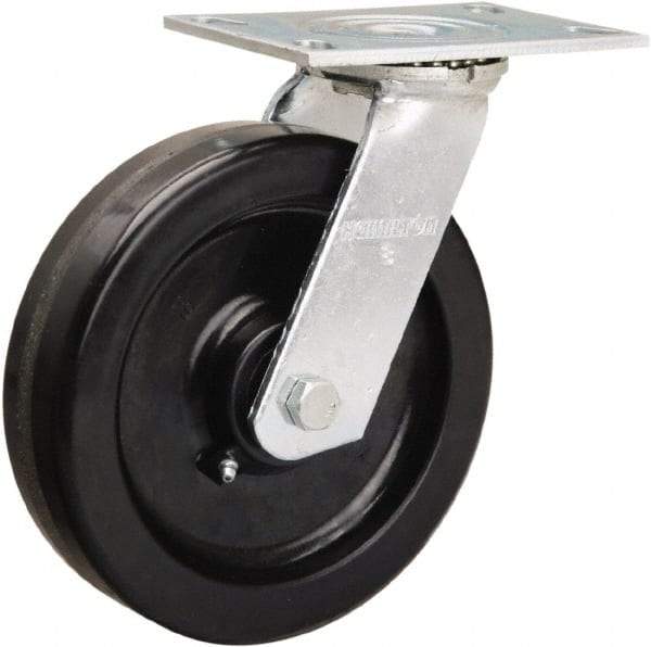 Hamilton - 8" Diam x 2" Wide x 9-1/2" OAH Top Plate Mount Swivel Caster - Phenolic, 900 Lb Capacity, Straight Roller Bearing, 4-1/2 x 6-1/4" Plate - Apex Tool & Supply