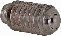 TE-CO - 1/4-20, 0.125" Ball Diam, 17/32" Body Length, 0.035" Max Ball Reach, Threaded Ball Plunger - Stainless Steel Body, Stainless Steel Ball, 2 Lb Initial End Force, 4 Lb Final End Force, Locking Element - Apex Tool & Supply