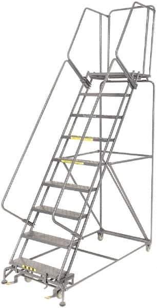 Ballymore - 123" 9 Step Ladder - 450 Lb Capacity, 90" Platform Height, 32" Base Width x 75" Depth, Heavy-Duty Serrated Grating - Apex Tool & Supply
