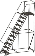 Ballymore - 143" 11 Step Ladder - 450 Lb Capacity, 110" Platform Height, 32" Base Width x 94" Depth, Heavy-Duty Serrated Grating - Apex Tool & Supply